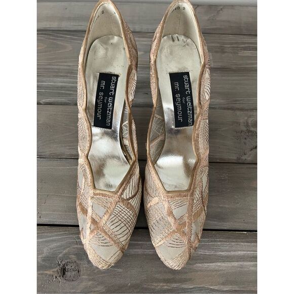 Stuart Weitzman Floral Print Neutral Mesh Accents Pumps‎ Size 8.5 - Picture 4 of 12